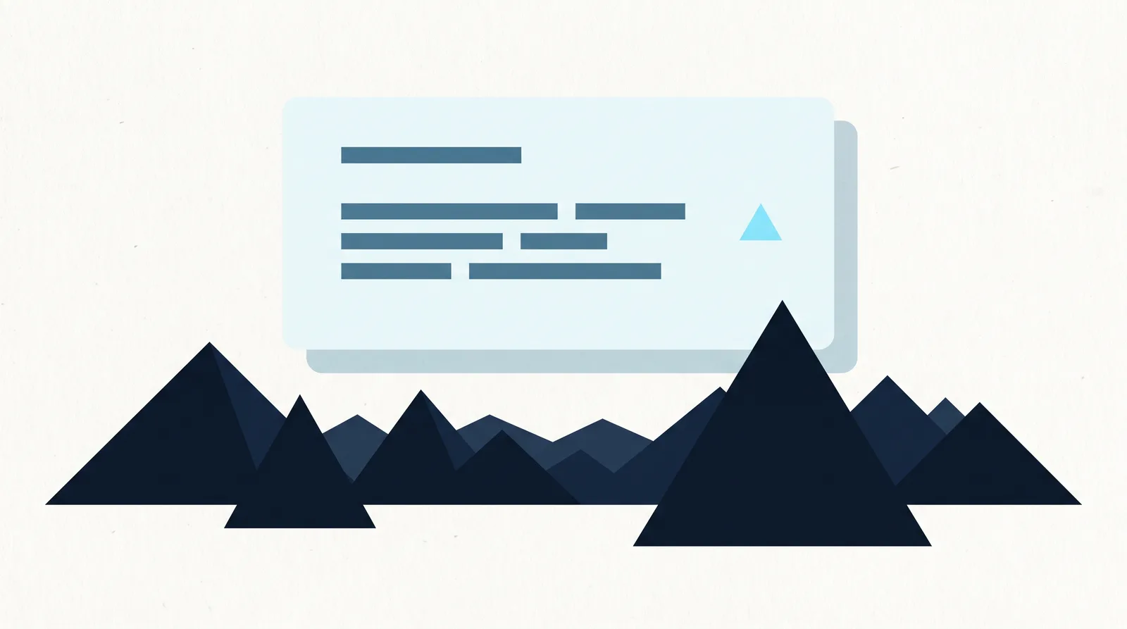 Abstract illustration: a pale summary card floating above a range of dark peaks.